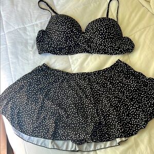Black & White Polka Dot Bikini Set Size 3X 
High waisted Flattering Skirt NWOT